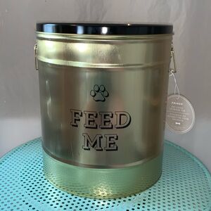 Gold FEED ME Large Fringe Pet Food Storage Tin With Lid